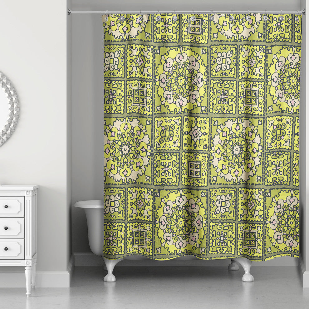 Patchwork Madala in Green Shower Curtain