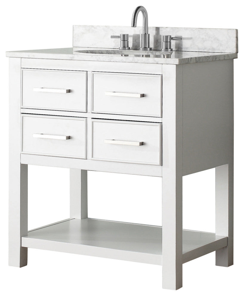Avanity Brooks 31" Vanity With Carrera White Marble Top, White Finish