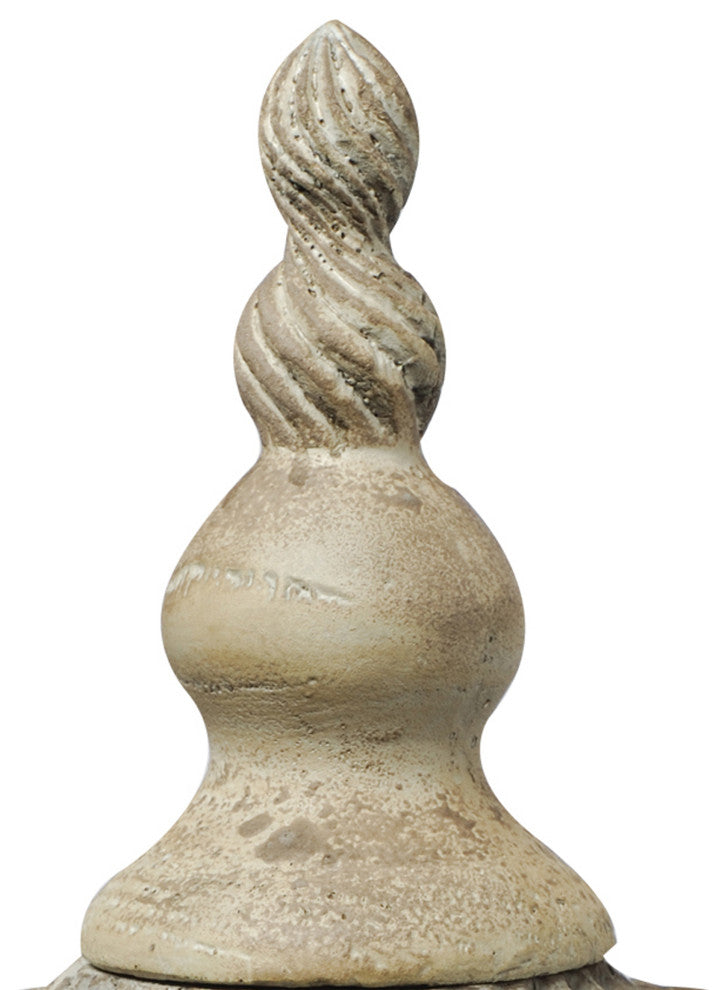 Benzara BM285565 22" Lidded Vase With Turned Finial & Swirl Pattern, White