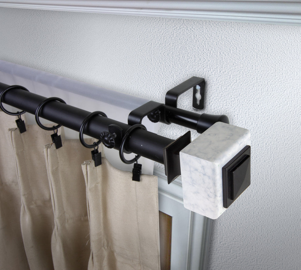 Aubree 1" Diameter Double Curtain Rod, Black, 120-170"