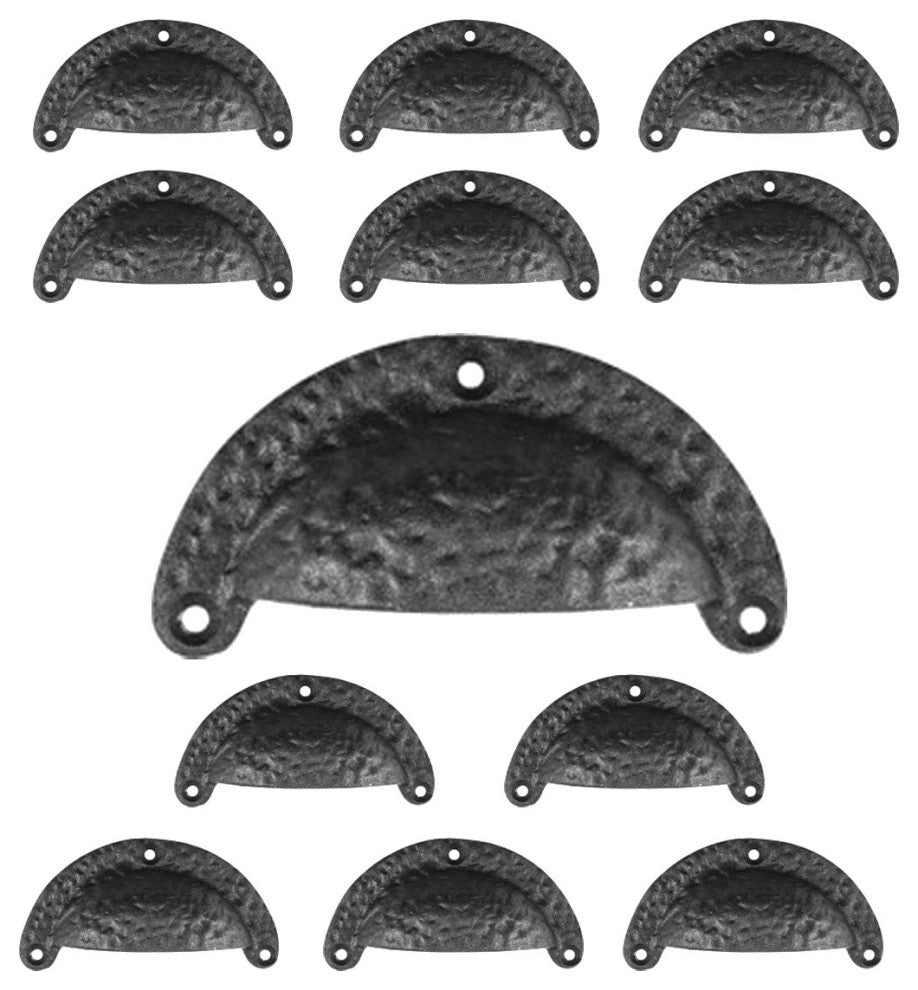 Cabinet Drawer Bin Pull Black Iron Cup 3 1/2 W x 1 3/4 H Pack of 12