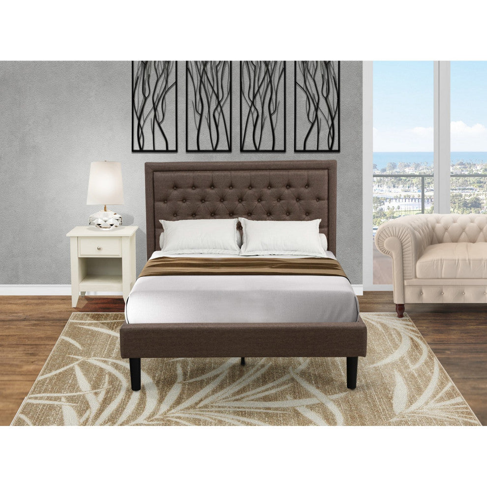 2Pc Wooden Set, 1 Wood Bed Brown, Headboard, 1 Night Stand, Black Finish Legs
