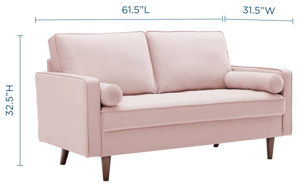 Loveseat Sofa, Velvet, Pink, Modern, Living Lounge Room Hotel Lobby Hospitality