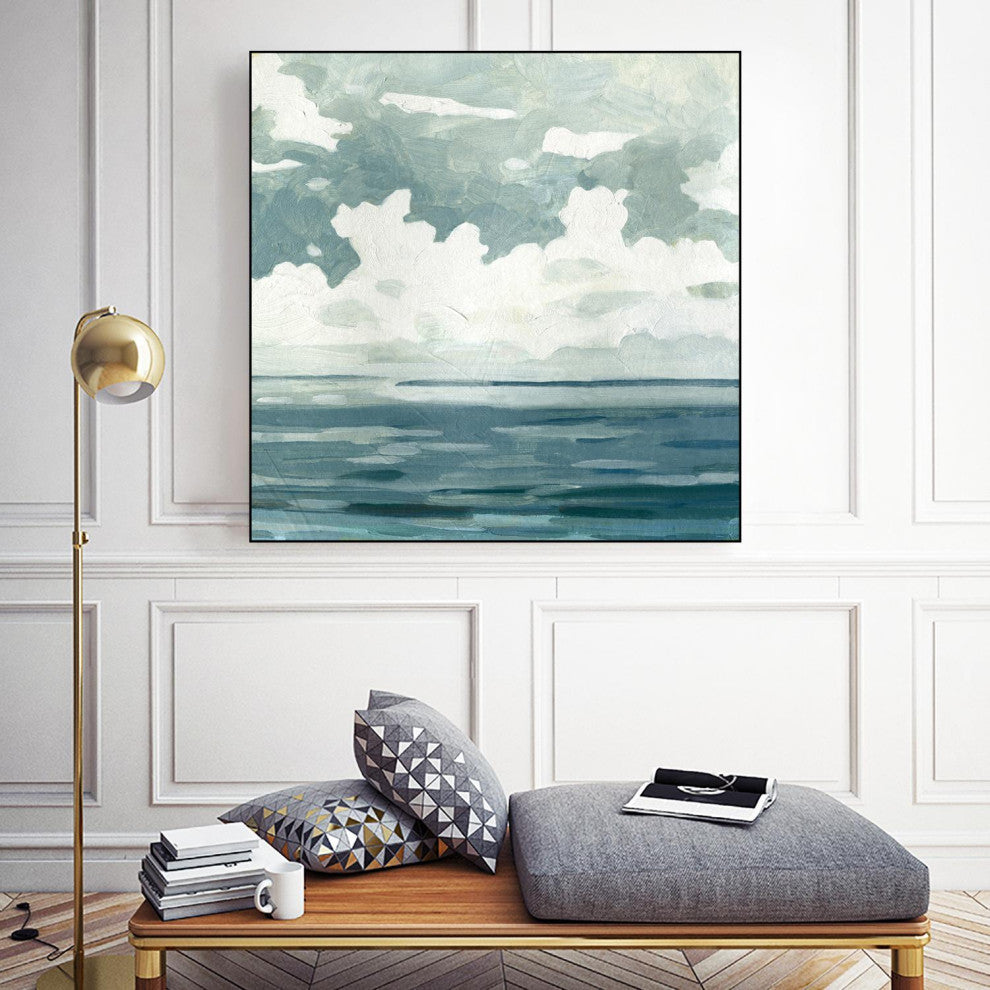 "Textured Blue Seascape II" Framed Canvas by Giant Art 30"x30"