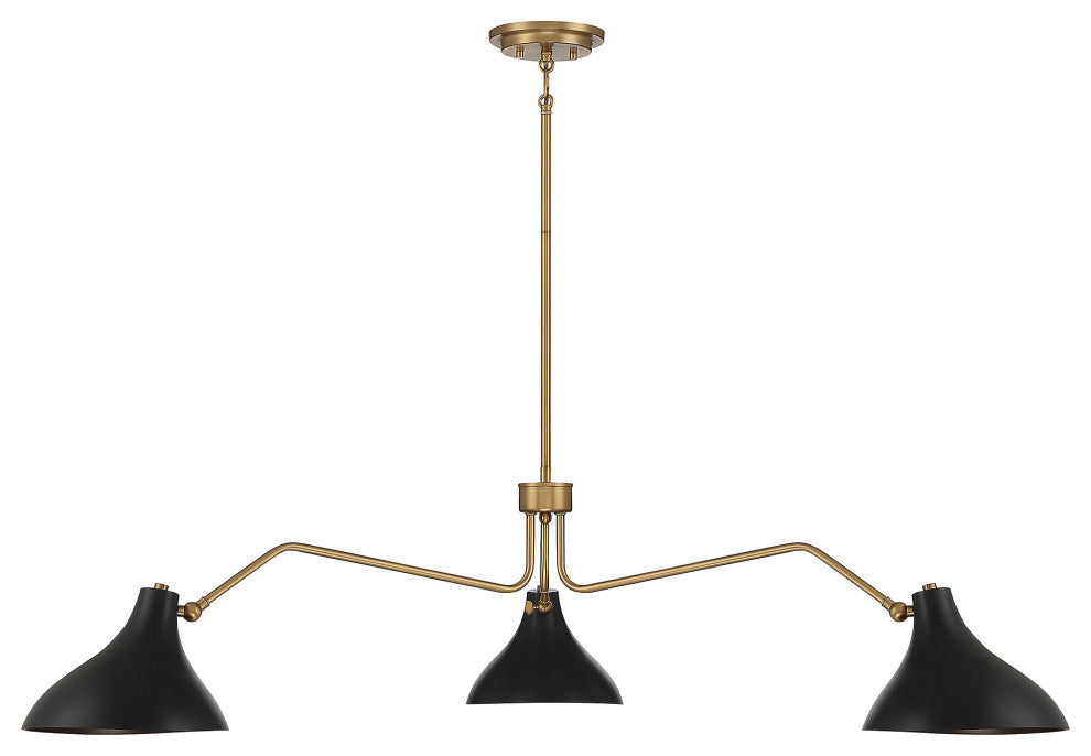 3-Light Pendant, Matte Black With Natural Brass