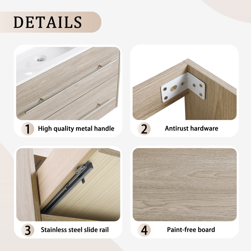 48 Inch Wall Mounted Plywood Bathroom Vanity with Gel Basin and Drawers