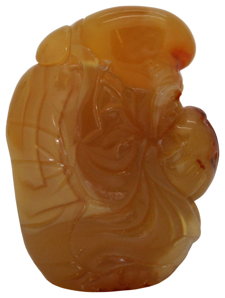 Yellow Jade Pendant Hand Carved Goddess Of Longevity With Peach And Lucky Bat