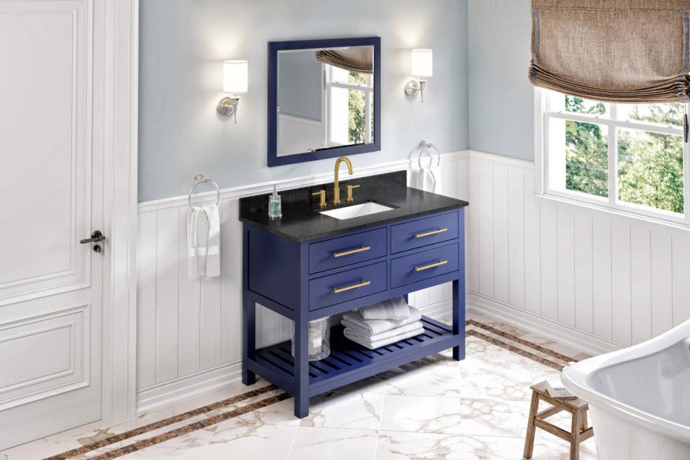 Wavecrest Contemporary Hale Blue 48" Vanity, Black Granite Vanity Top