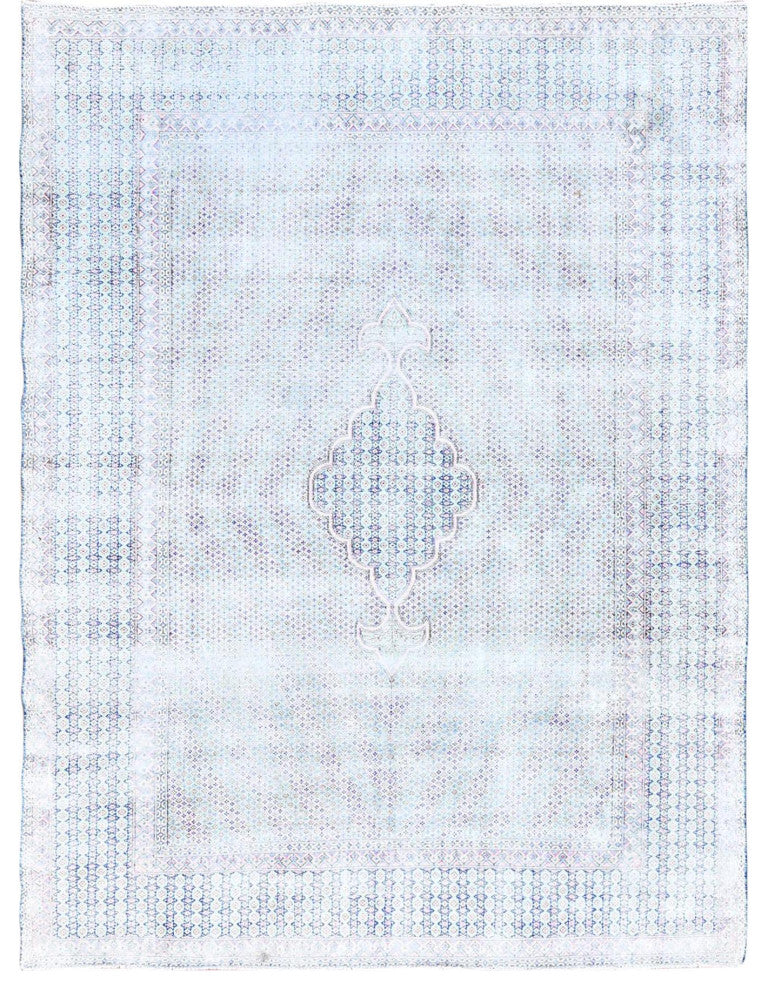 Arctic Blue, Vintage Persian Kerman, Pure Wool Hand Knotted Rug, 7'9"x10'1"
