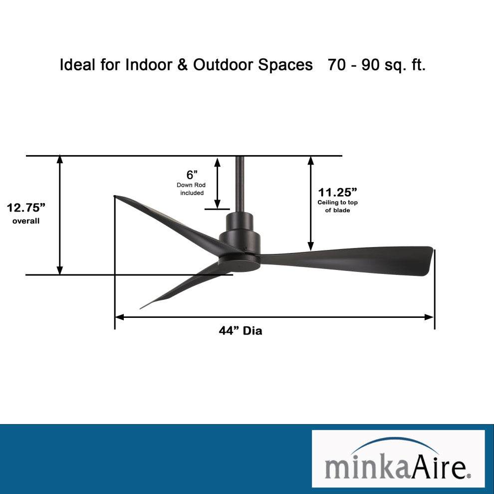 MinkaAire Nickel So Simple 44" 3-Blade Indoor / Outdoor Ceiling Fan w/ Remote