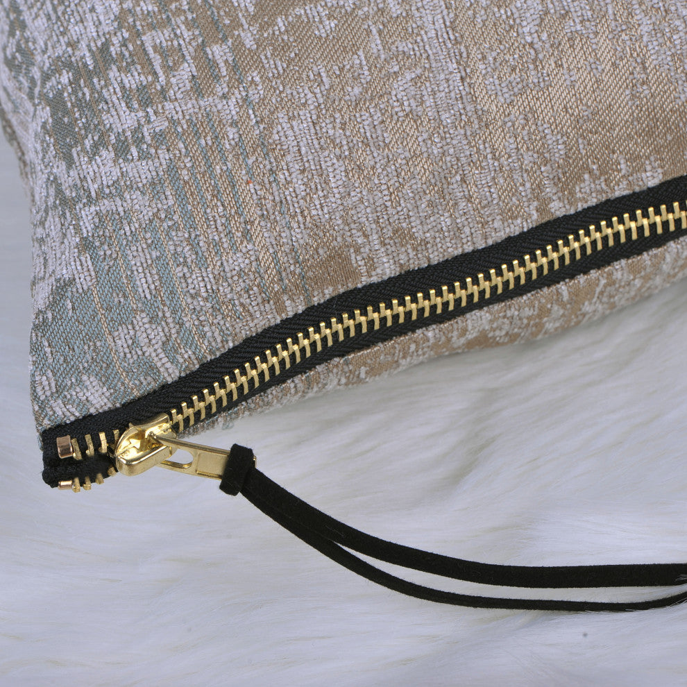 Jacquard Chenille Big Zipper Pillow Cover Set, Taupe / Khaki, 2 Piece, 14"x26"