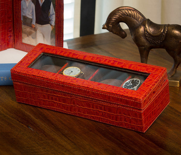 Leather Box for 4 Watches, Burnt Orange