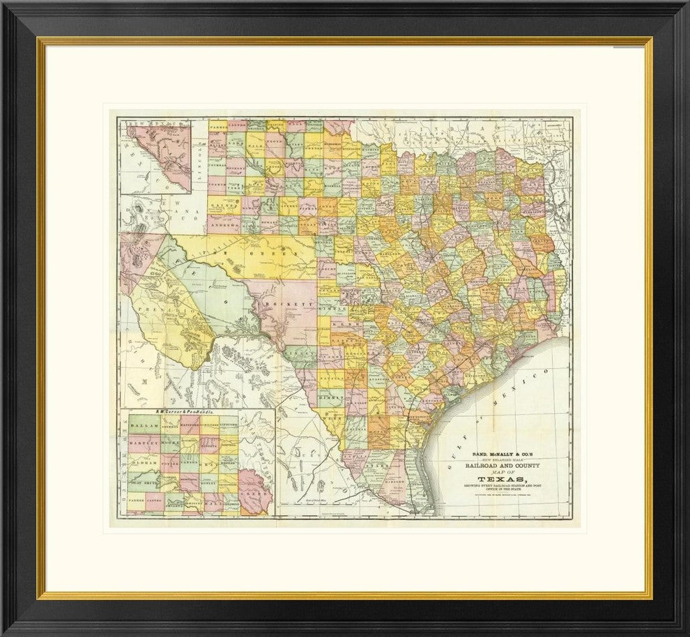 "Railroad And County Map Of Texas, 1882" Framed Digital Print by Unknown, 32x30"