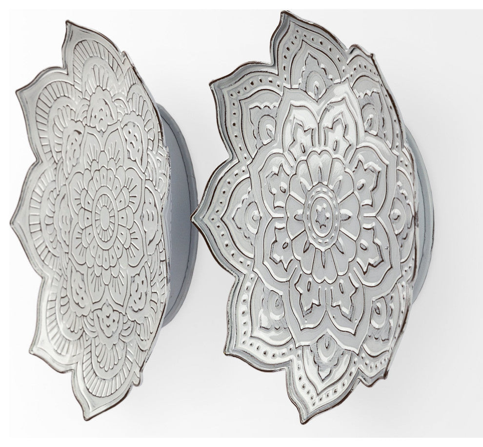 Miranda Grey Stamped Metal Lotus Flower Wall Decor, Set of 2