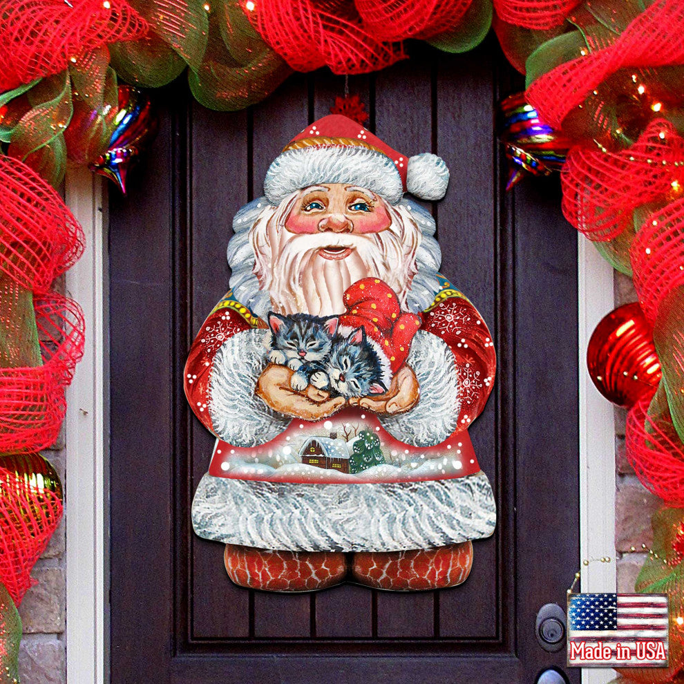 Kitten Holiday Santa, Wooden Decorative Door Hanger