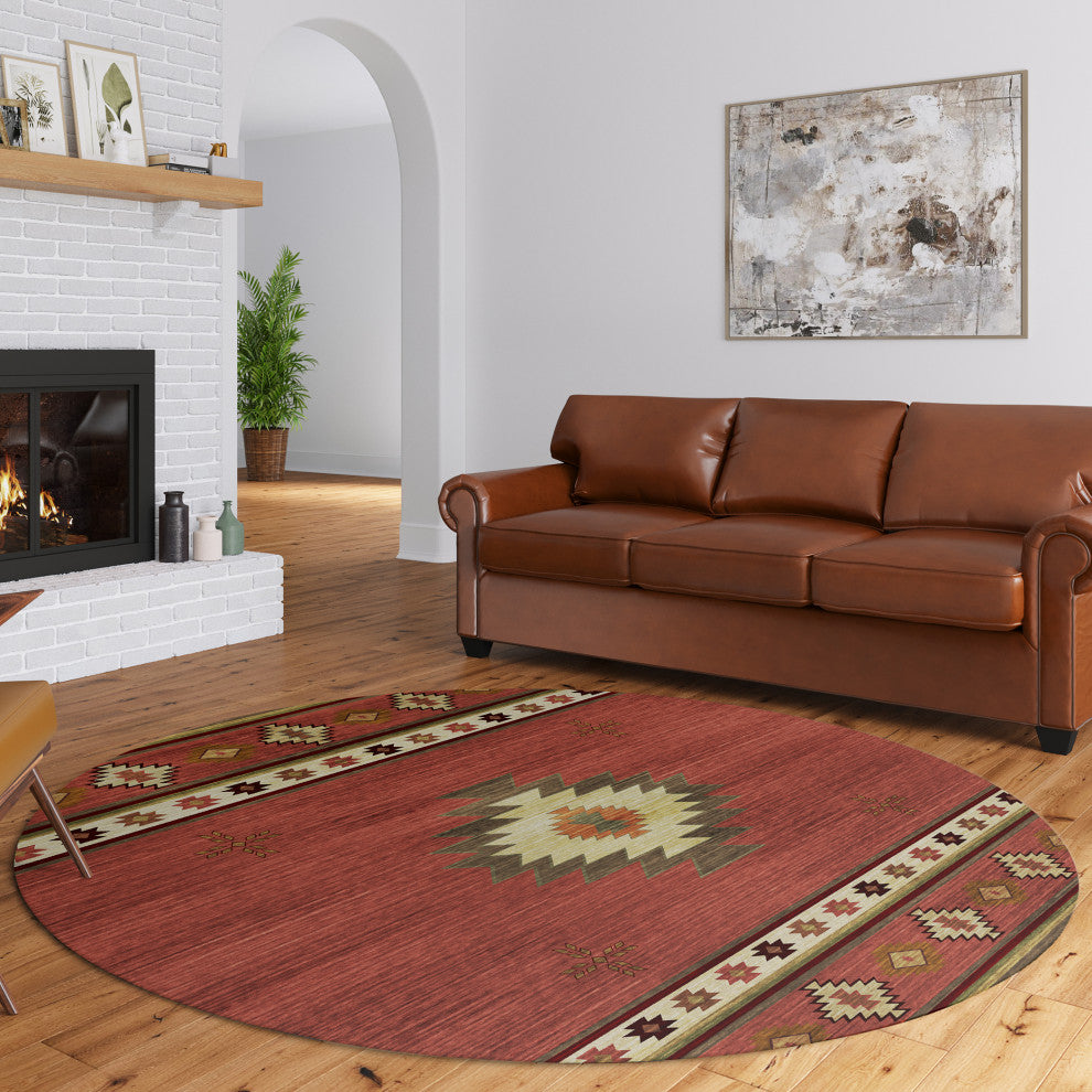 Indoor/Outdoor Phoenix PH4 Paprika Machine Washable 8' x 8' Round Rug