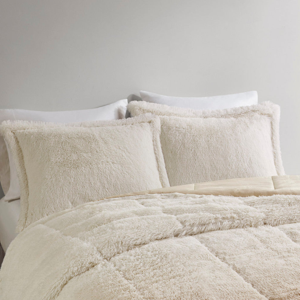 Intelligent Design Brielle Ombre Shaggy Long Fur Comforter Mini Set, Natural