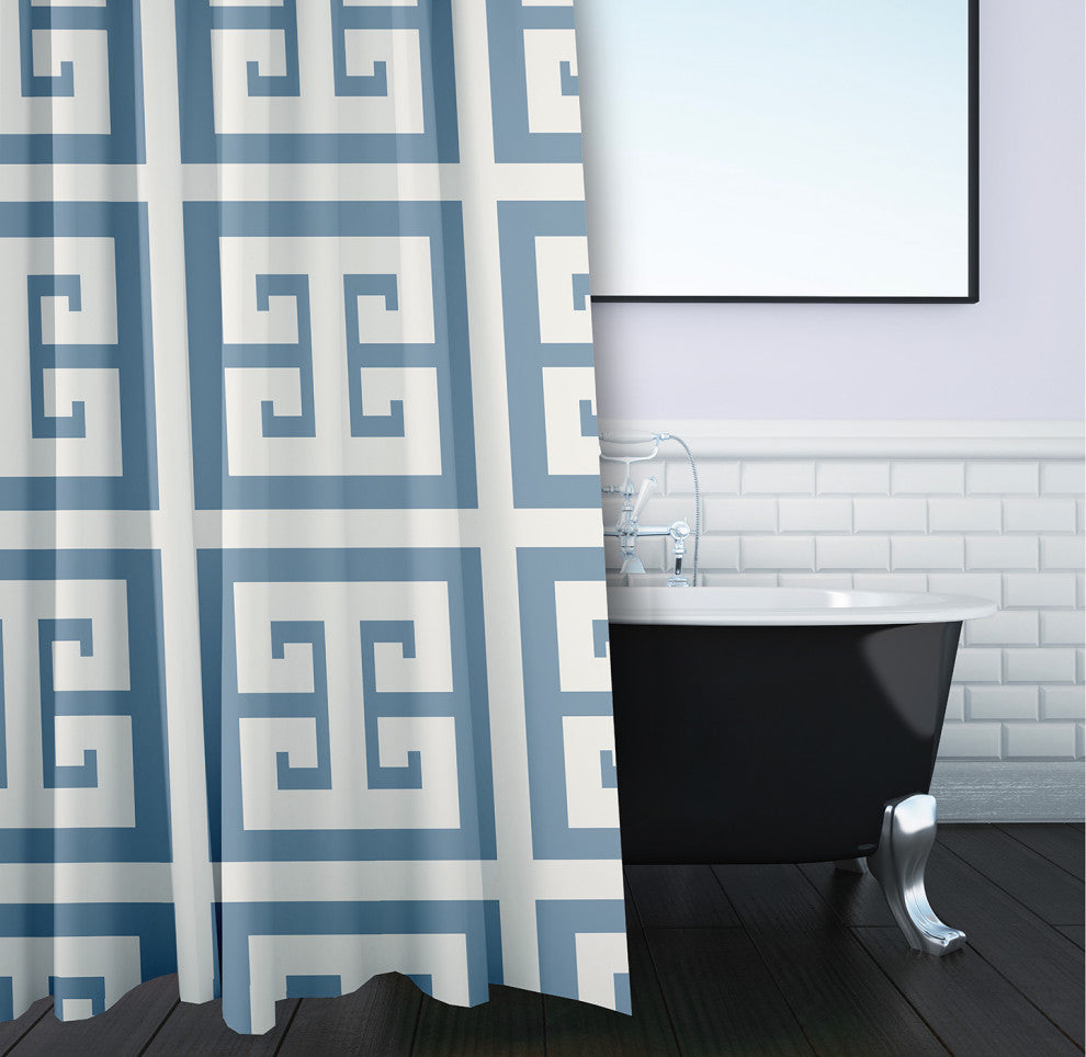 Greek Key Patterned Dusty Smoke 70" w x 73" h Shower Curtain