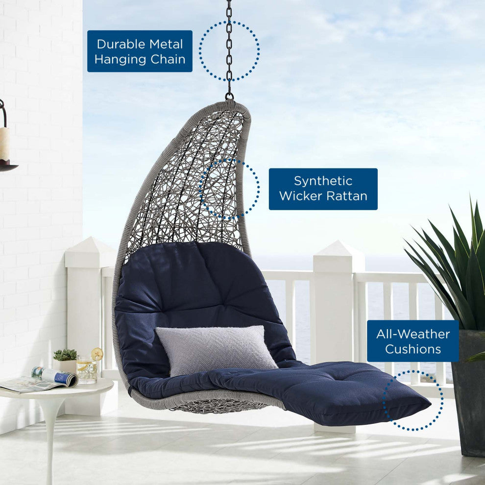 Swing Lounge Chair, Gray Blue Navy, Modern, Outdoor Patio Balcony Garden