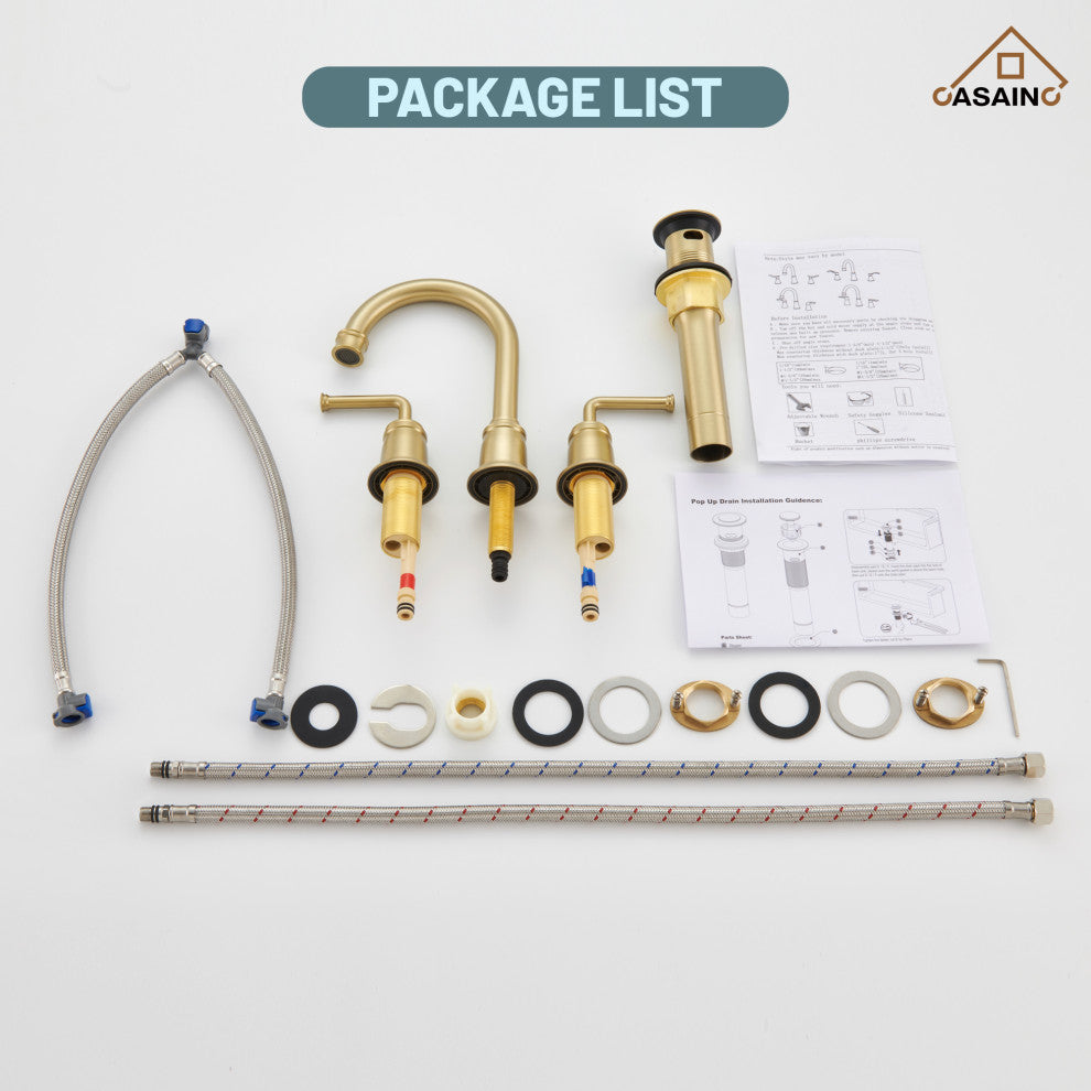 8in Brass Bathroom Sink Faucet 2 Handle 3 Hole Gold Bathroom Faucet, Brushed Gold