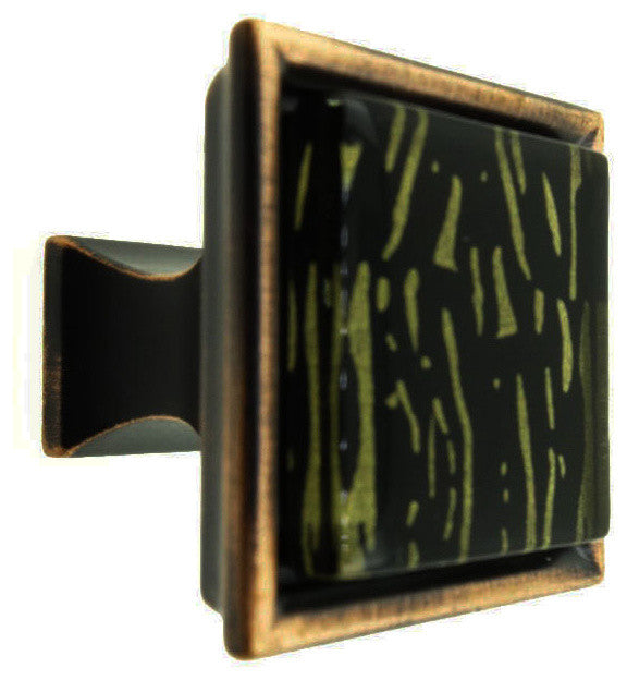 Hand Painted Abstract Golden Lines Crystal Glass Oil Rubbed Bronze Classic Knob