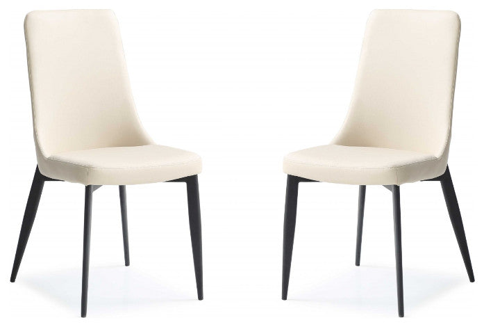 Set of 2, Light Taupe Faux Leather Metal Dining Chairs