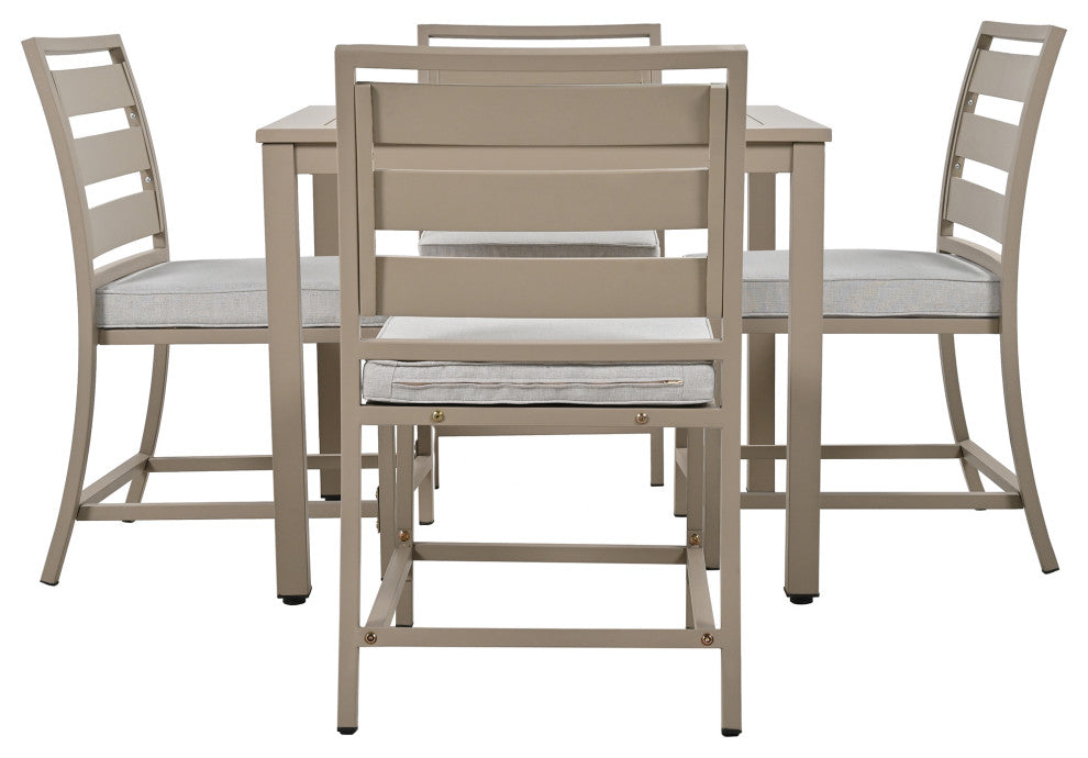 5-Piece Outdoor Steel Patio Dining Set with table and four chairs, Brown Gray