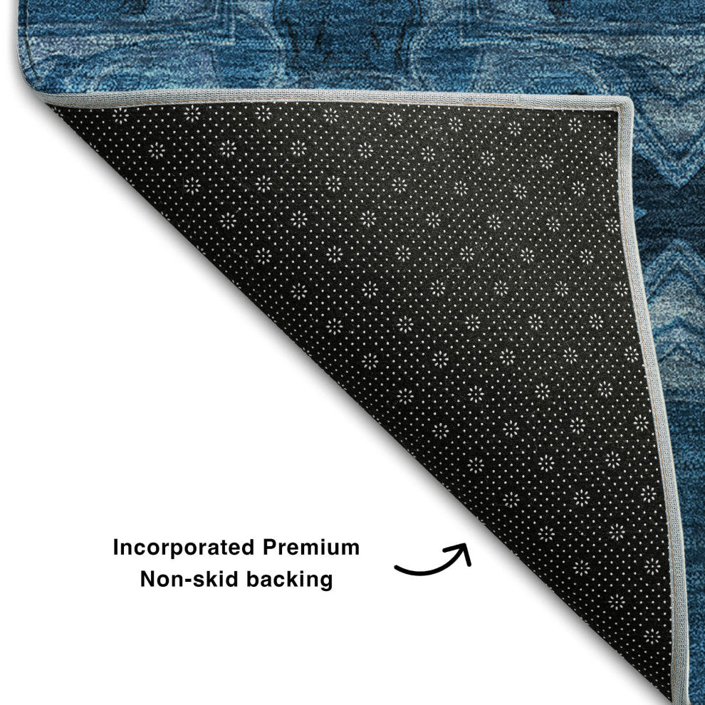 Premium Machine Washable Mayfield AMF564 Navy 3' x 5' Rug