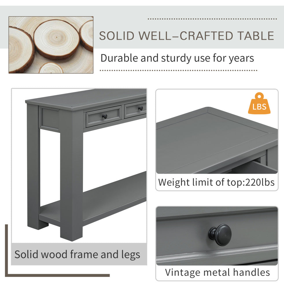 63"x30" Rustic Chic Console Table with Drawers and Shelf for Entryway Hallway, Tan