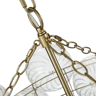 Contemporary Clear Ribbed Bubble Chandelier, Brass, 8 Lights