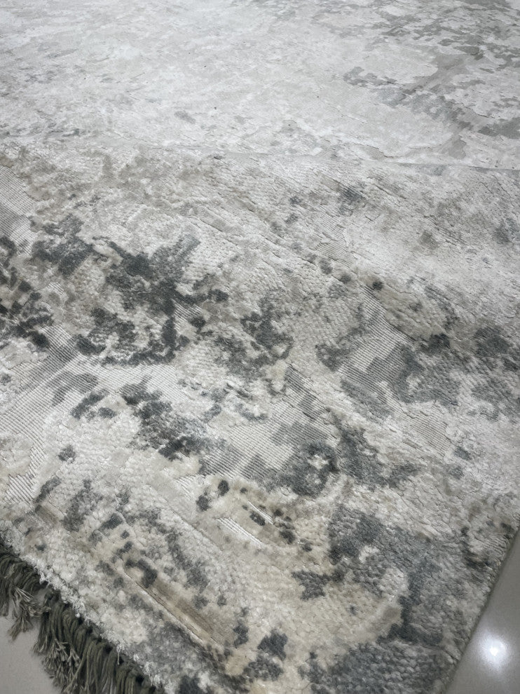 Hand-Knotted Wool Ivory/Gray Transitional Modern Modern Rug, 7' X 9'