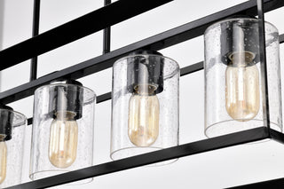 5-Light Antique Black Rectangular Kitchen Island Chandelier With Glass Shades
