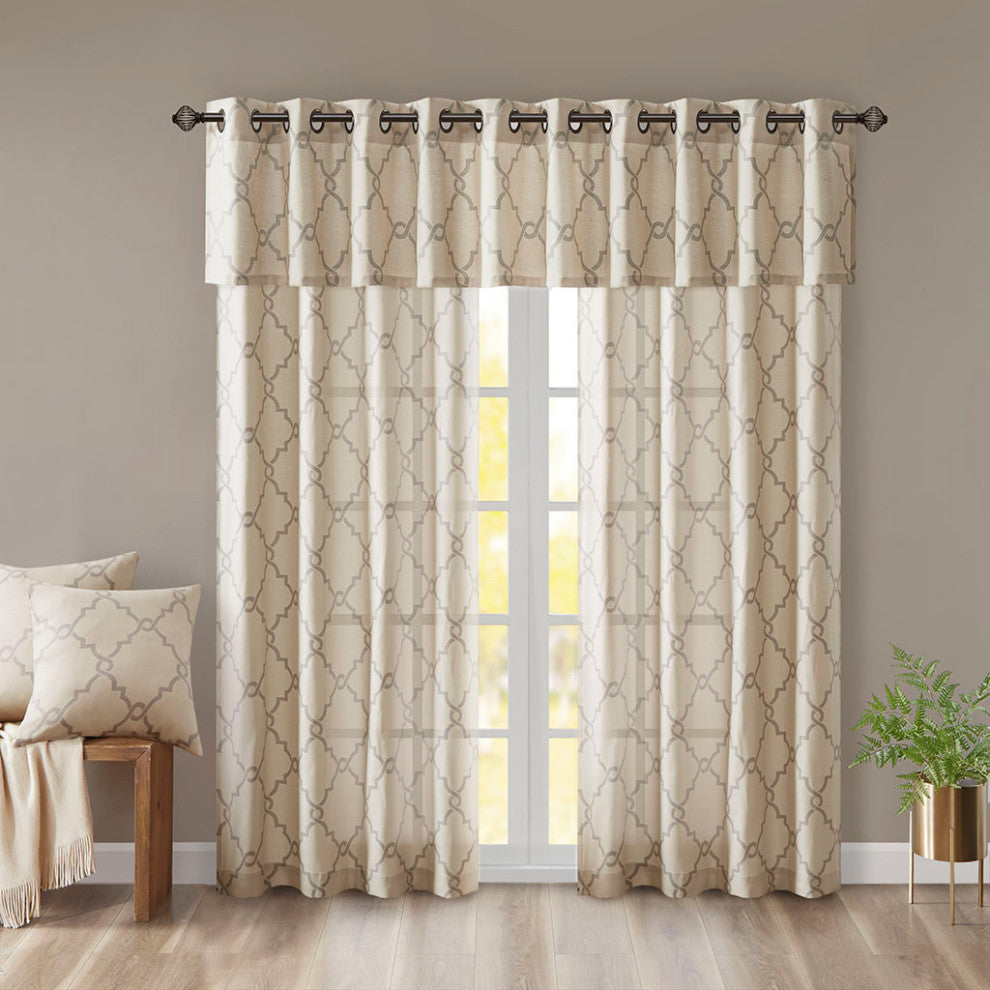 Madison Park Saratoga Fretwork Print Grommet Top Window Valance, Beige