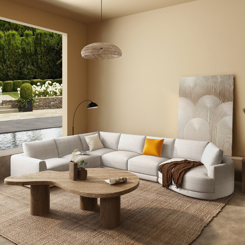 Laguna 166" Modular Feather-Cushion Sectional Sofa, Wheat Cream Beige Polyester Tweed, Right-Arm Facing