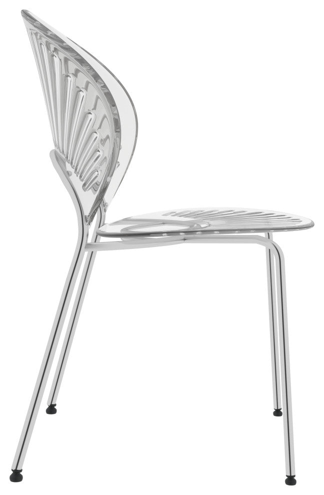 Opulent Plastic Dining Side Chair, Chrome Base Set of 4, Clear