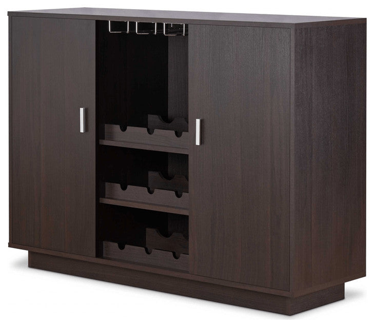 Espresso Wood Finish Wine And Stemware Cabinet