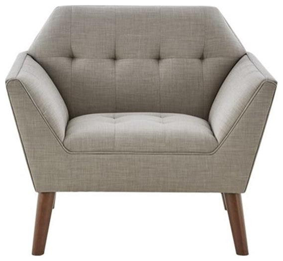 Maklaine 31.5" Mid-Century Fabric and Solid Wood Lounge Chair in Gray/Pecan