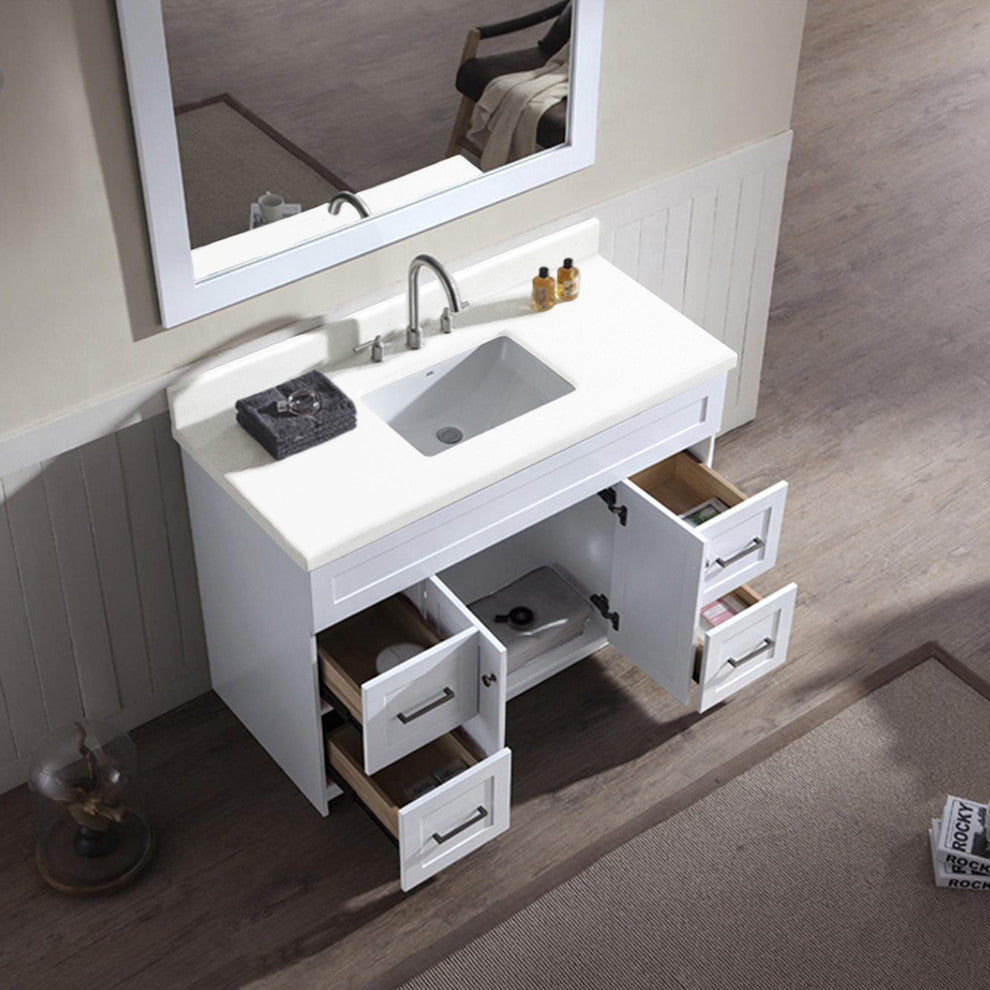 Hamlet 49" Single Sink Vanity Set, White, With Mirror, Quartz Countertop