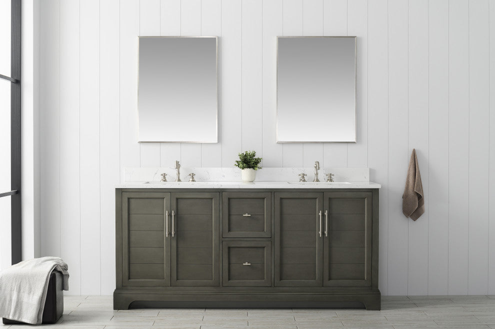 Vanity Art Bathroom Vanity With Sink & Top, Silver Grey, 72" (Double Sink), Engineered Marble