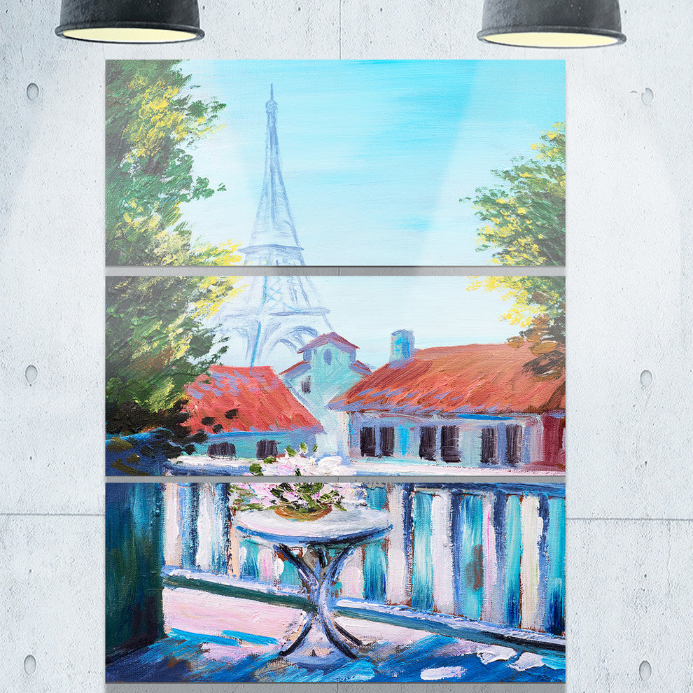 "Eiffel Tower Long View" Glossy Metal Wall Art, 3 Panels, 28"x36"