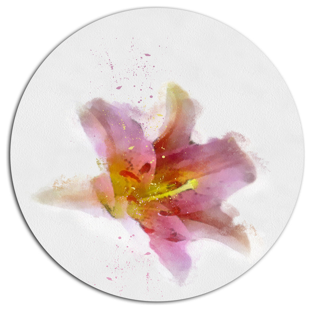 Watercolor Pink Lily Flower Sketch, Floral Round Metal Wall Art, 23"