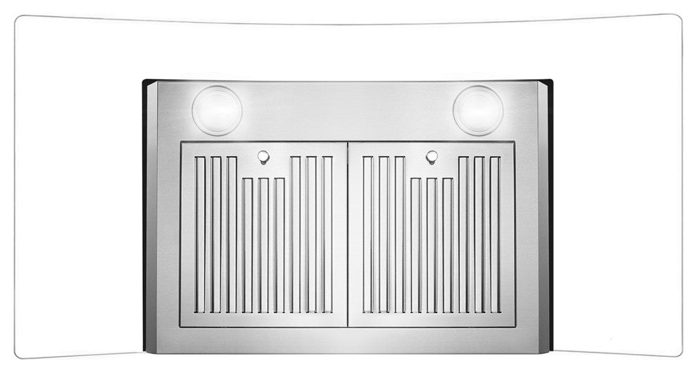 Cosmo 380 CFM Wall Mount Vent Range Hood With Permanent Filters & Glass Canopy, 36", Ductless