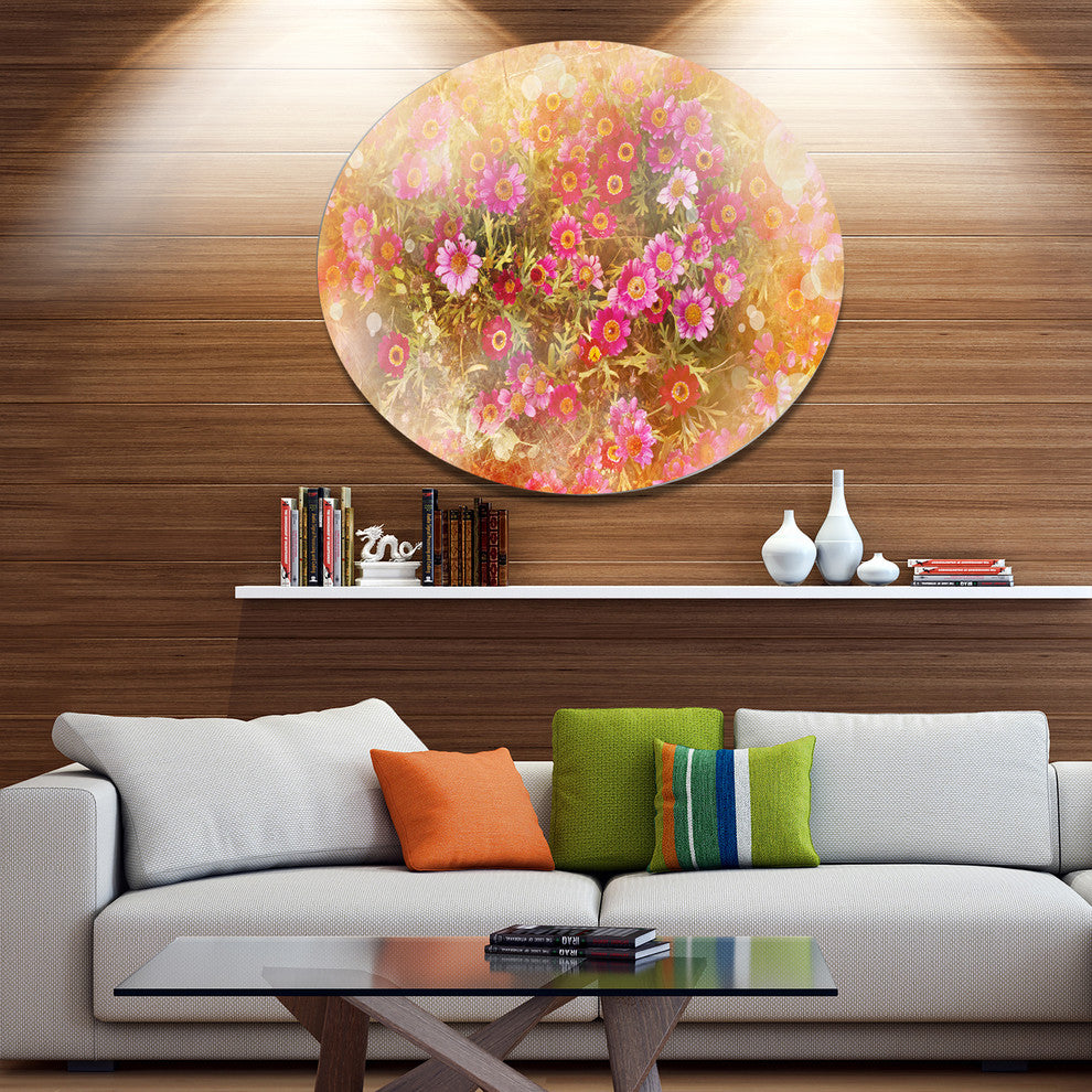 Spring Background With Little Flowers, Floral Round Metal Wall Art, 23"