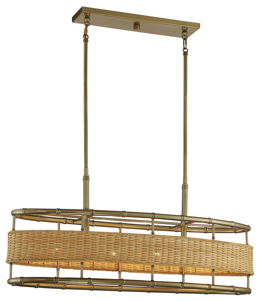 Savoy House Arcadia 4-LT Linear Chandelier 1-7770-4-177 - Warm Brass W/Rattan