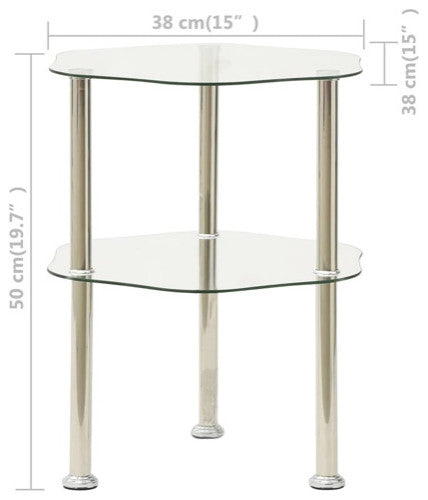vidaXL Side Table 2-Tier End Coffee Table with Shelf Transparent Tempered Glass