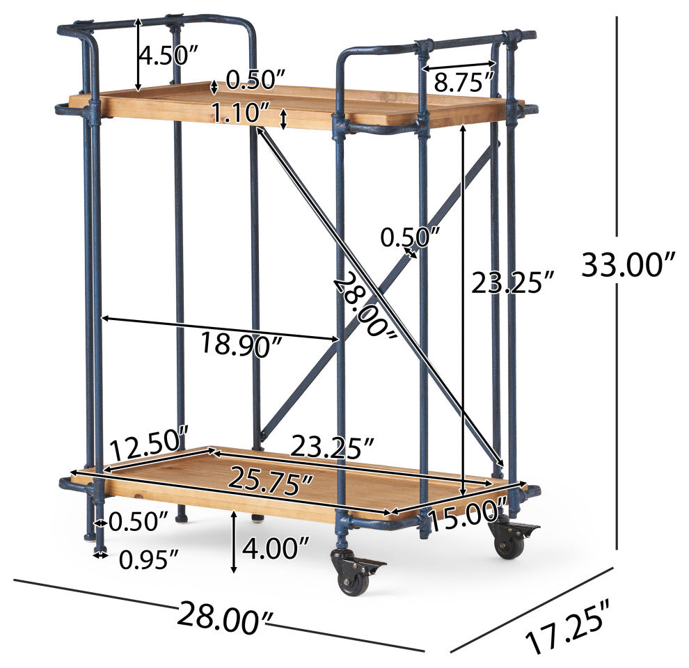 GDF Studio Samara Outdoor Industrial Bar Cart, Natural and Black
