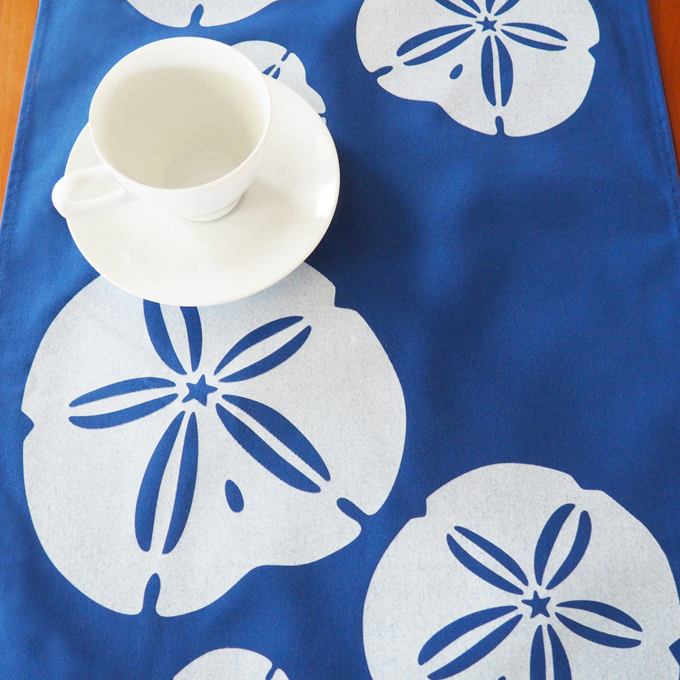 Sand Dollar Eco Coastal Table Runner, 16"x90", Blue