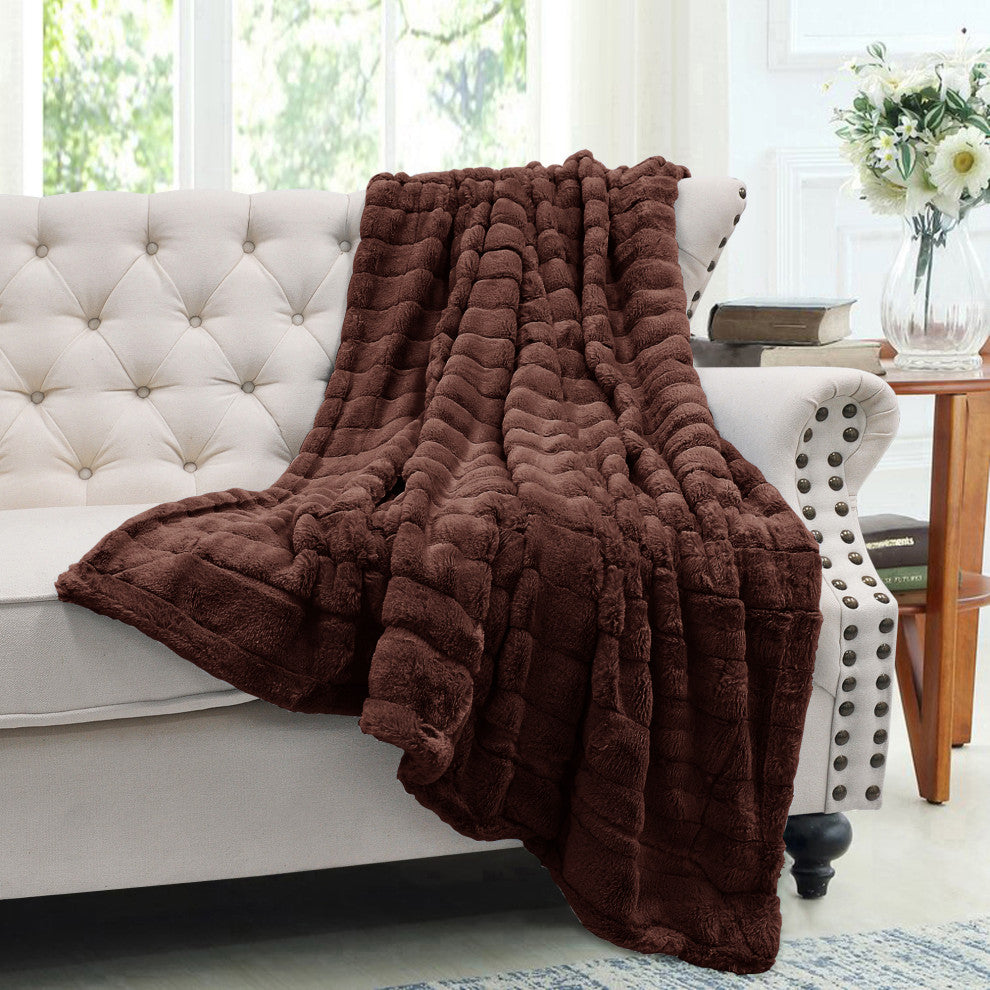 Super Mink Faux Fur Throw Blanket, Chocolate, 60"x80"