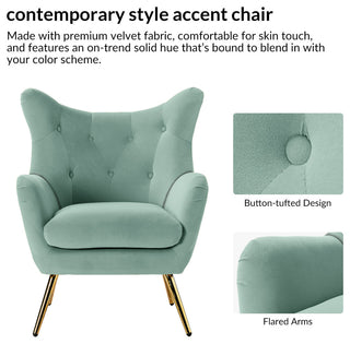 Tufted Accent Chair With Golden Legs, Sage