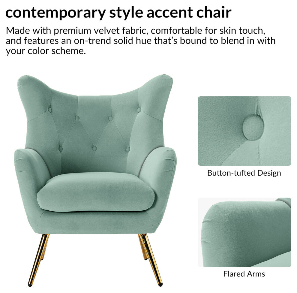 Tufted Accent Chair With Golden Legs, Sage